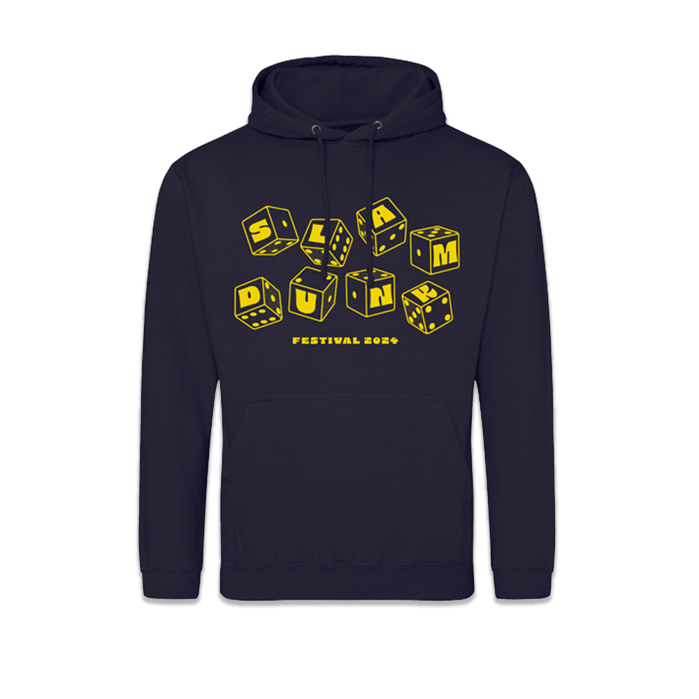 Navy blue unisex Dice Hoodie featuring a vibrant yellow dice-themed printed design