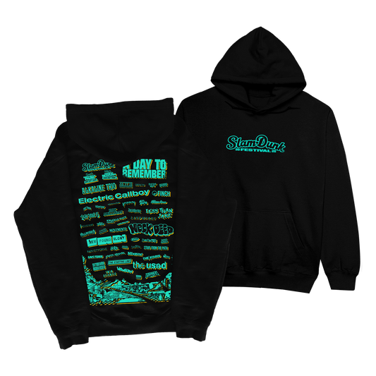 Black hoodie with band names, stylish event hoodie black for concerts and casual wear