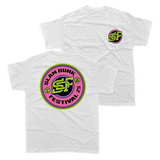 White monogram t-shirt with colorful logo for 2025 MONOGRAM T-SHIRT (WHITE) product
