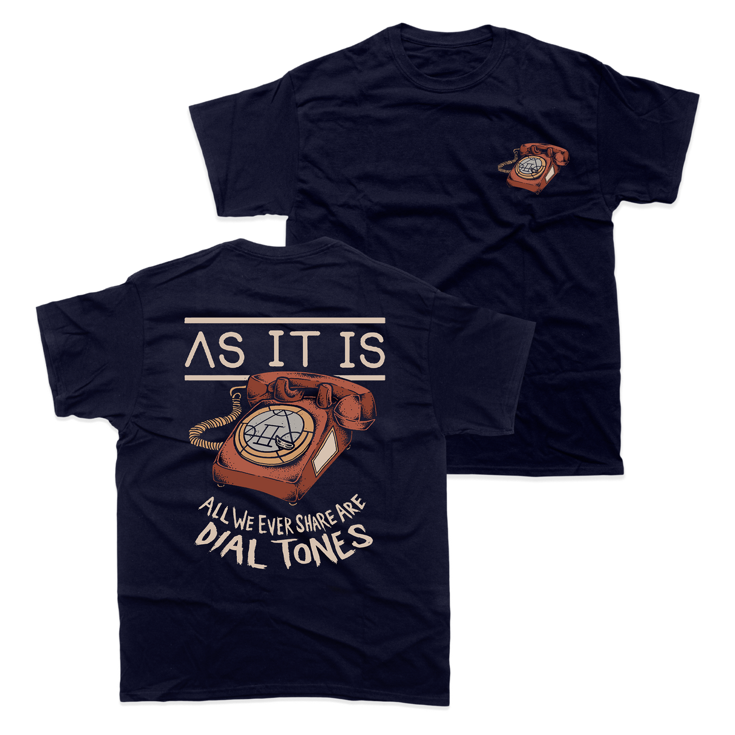 Navy Dial Tones T-Shirt with vintage telephone printed design front and back