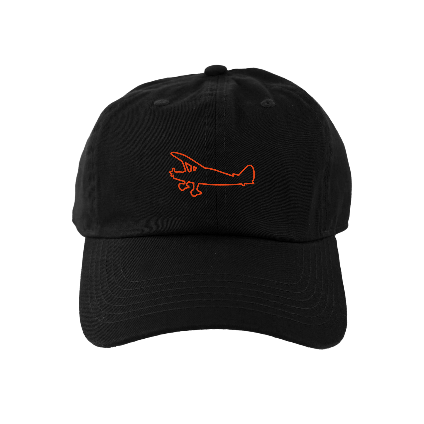 Black beauty school plane cap with orange airplane design for stylish accessory