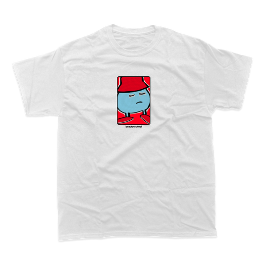 White T-shirt with cartoon graphic from BEAUTY SCHOOL When I’m Feeling Down collection