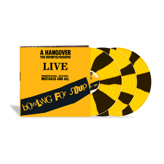 Yellow and black Bowling For Soup live album with three striped vinyl records, deserve…live