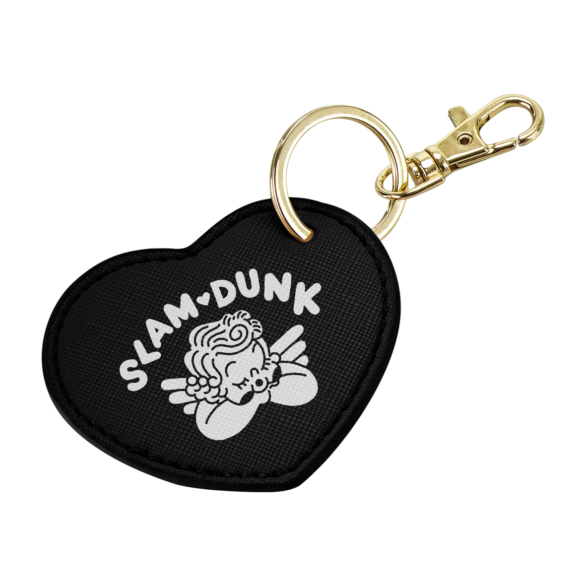Black cupid keyring with heart shape, slam dunk logo and gold hardware