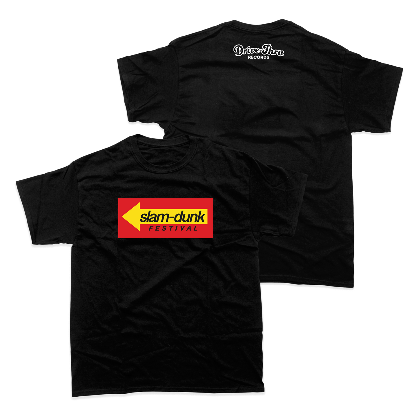 Black DRIVE THRU RECORDS T-SHIRT with logos, perfect records t-shirt for music fans