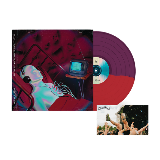Vinyl record and album cover for Hot Mulligan The Sound a Body Makes When It’s Still LP with purple and red split design