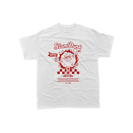 White Kids Mascot T-Shirt with Red Cartoon Graphic for Kids 2025 MASCOT T-SHIRT