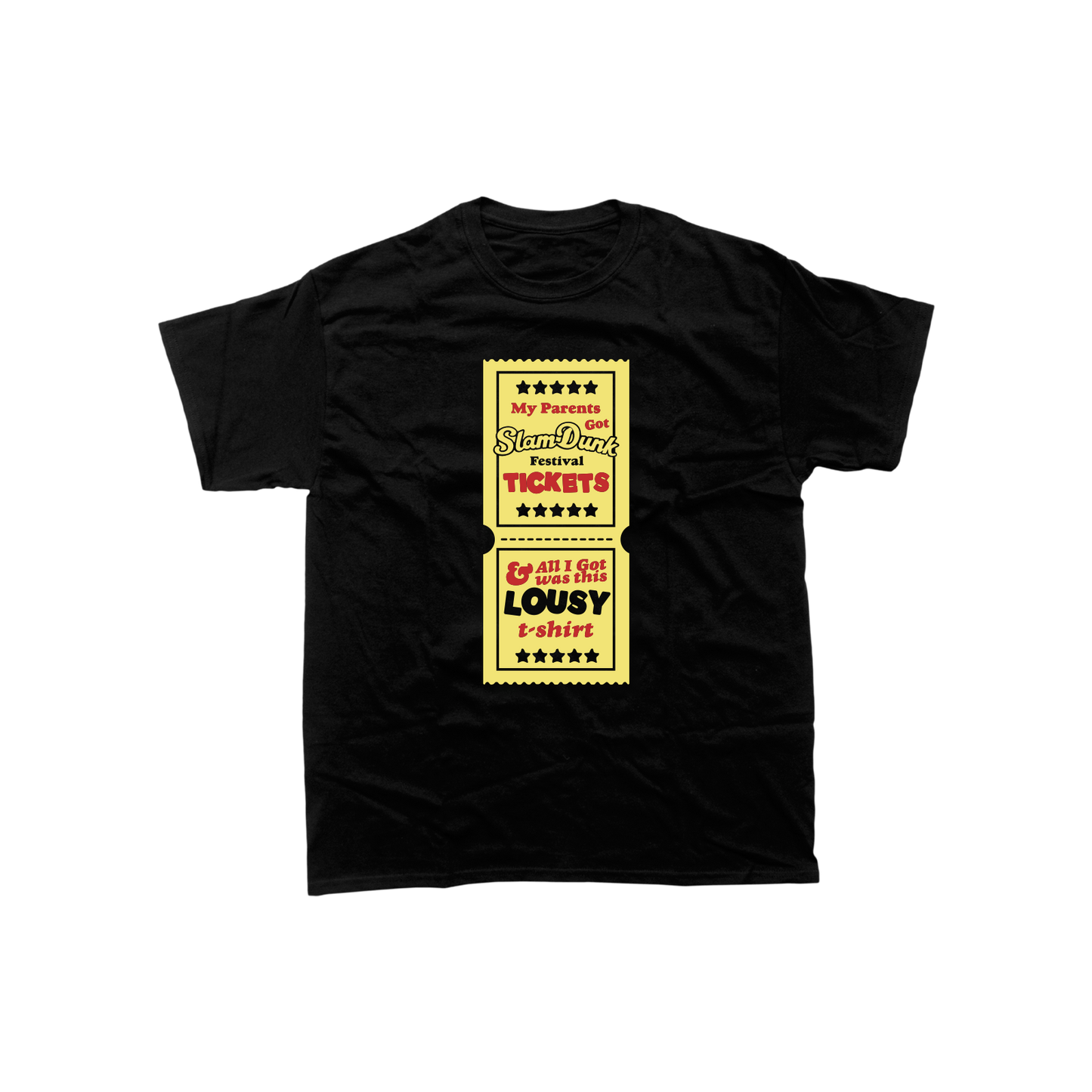Black kids tickets t-shirt with festival ticket design