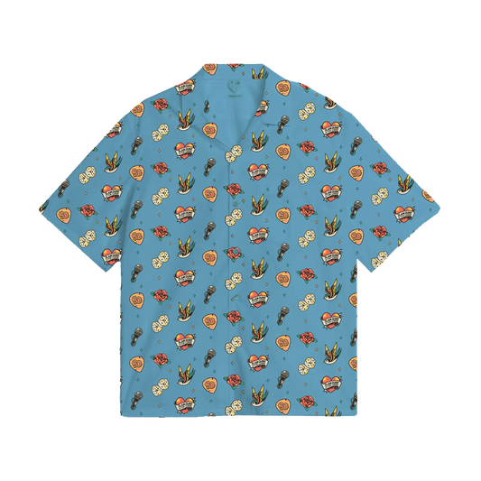 Light blue Icon Hawaiian Shirt featuring colorful cartoon sea creatures and plants