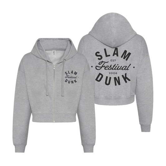 Gray cropped zip-up hoodie from SINCE 06 CROP HOODIE collection, stylish crop hoodie for women