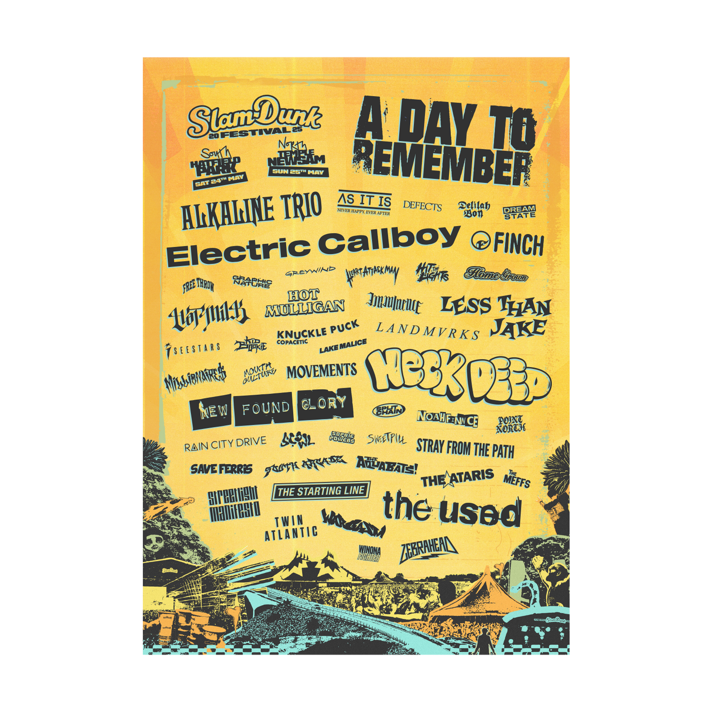 Slam Dunk Festival event poster A3 showcasing music lineup and vibrant design
