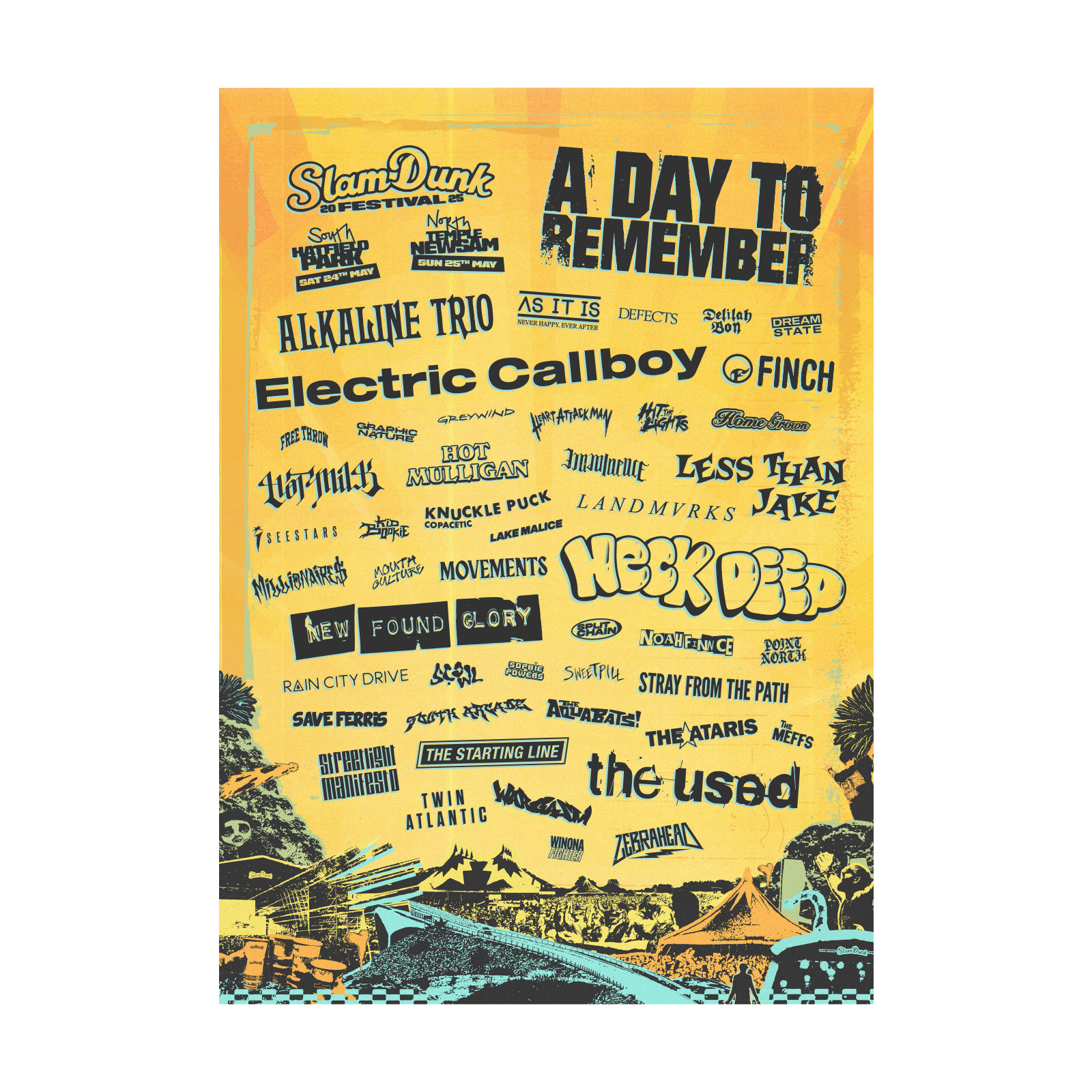 Slam Dunk Festival event poster A3 showcasing music lineup and vibrant design