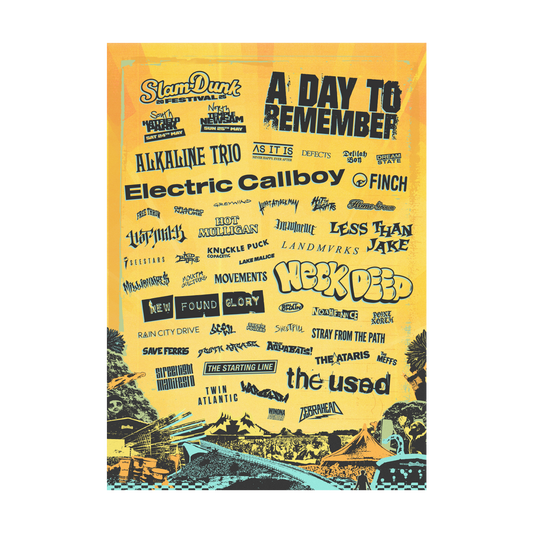 Slam Dunk Festival event poster A3 showcasing music lineup and vibrant design