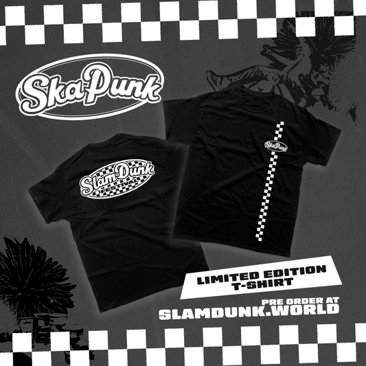 Black SLAM DUNK X SKA PUNK T-SHIRT featuring checkered designs for stylish wear