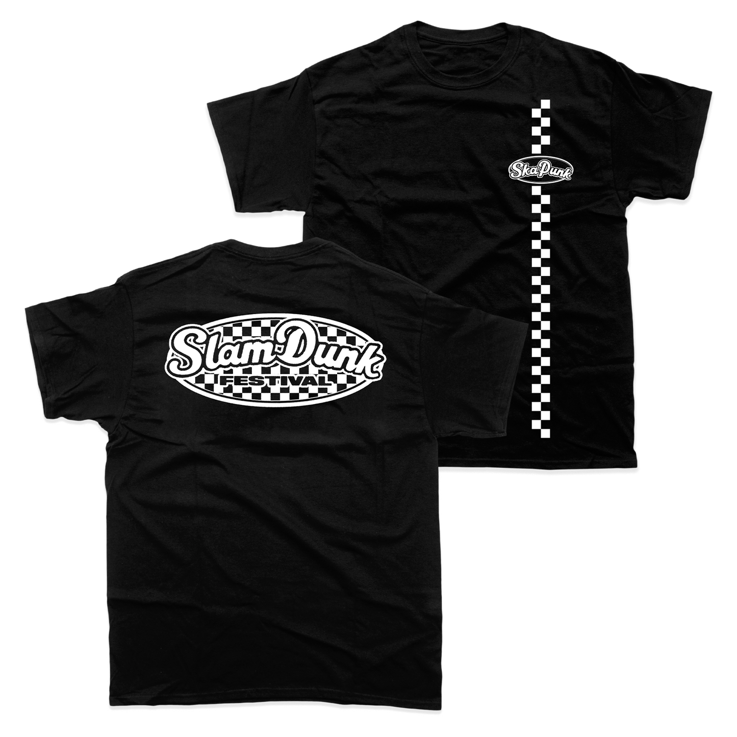 Black SLAM DUNK X SKA PUNK T-SHIRT featuring checkered stripe and logo design
