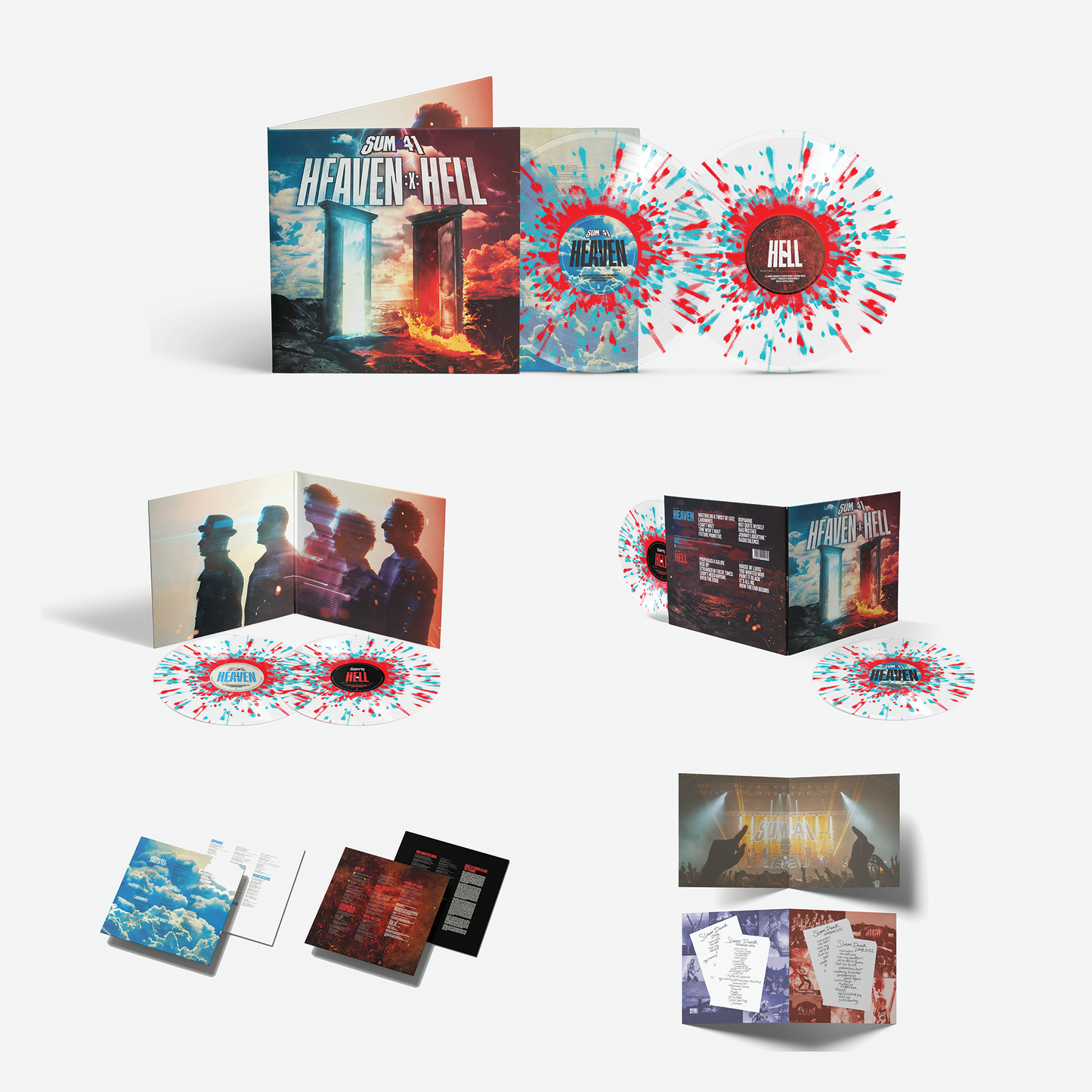 Vinyl record set of Sum 41 Heaven to Hell with colorful splatter for Slam Dunk Exclusive LP