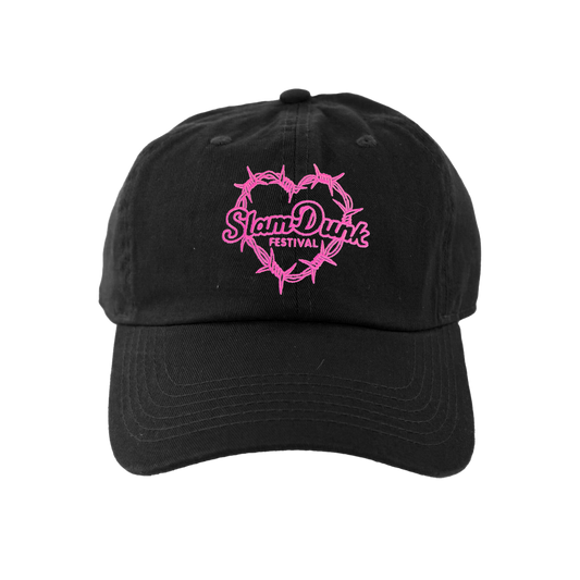 Black wire heart cap with pink heart-shaped barbed wire design for stylish wear