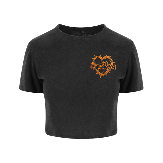 Black Wire Heart Crop Top with Graphic for trendy heart crop fashion