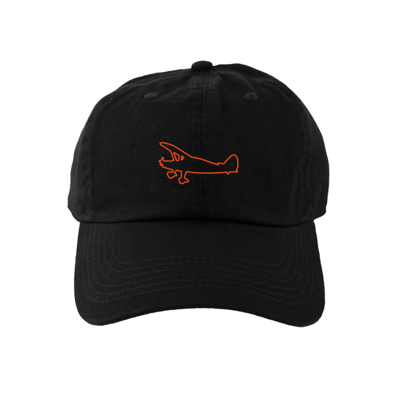 Black beauty school plane cap with orange airplane design for stylish accessory