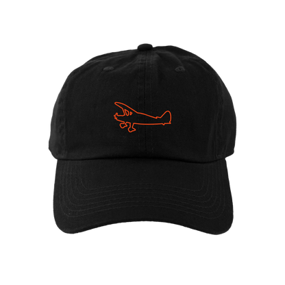 Black beauty school plane cap with orange airplane design for stylish accessory