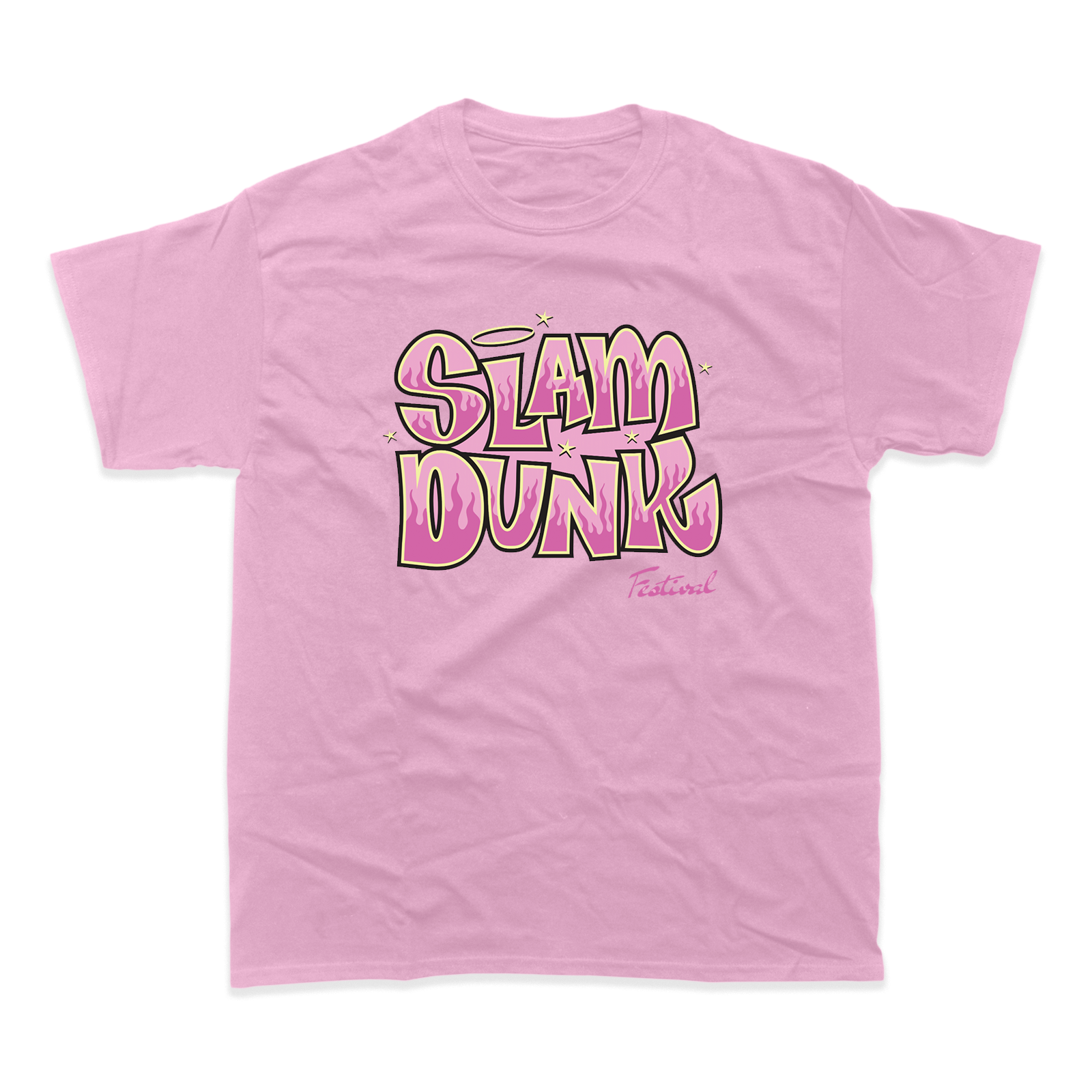 Pink bratz t-shirt with soft short sleeves featuring bold stylized siam dunk graphic and star accents in gradient colors