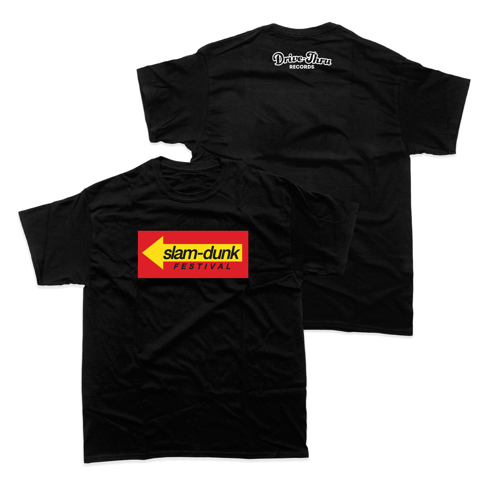 Black DRIVE THRU RECORDS T-SHIRT with logos, perfect records t-shirt for music fans