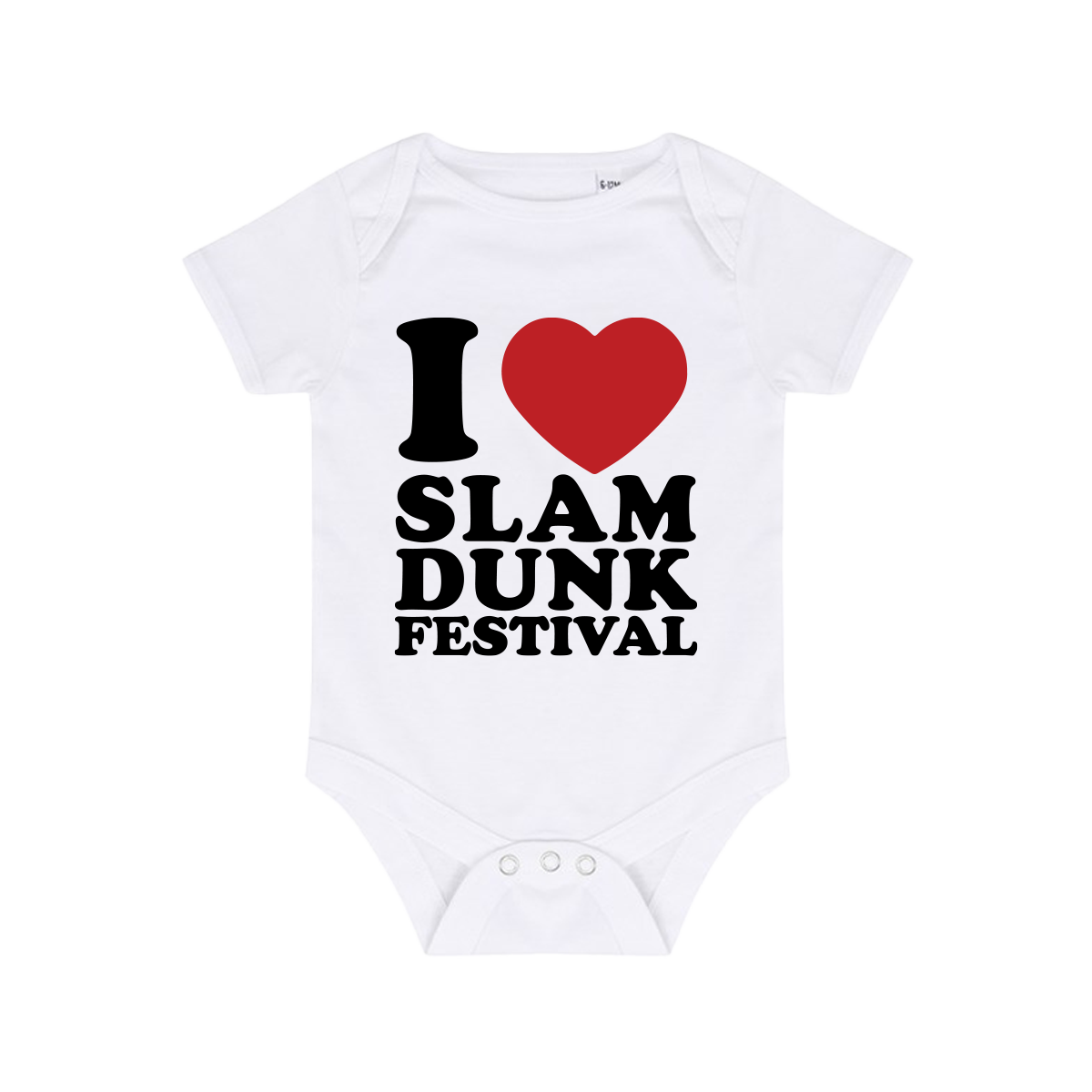 White baby onesie with I Love Slam Dunk Festival design for a cute Slam Dunk Babygrow