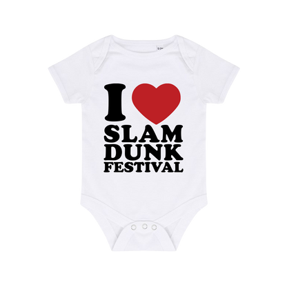 White baby onesie with I Love Slam Dunk Festival design for a cute Slam Dunk Babygrow