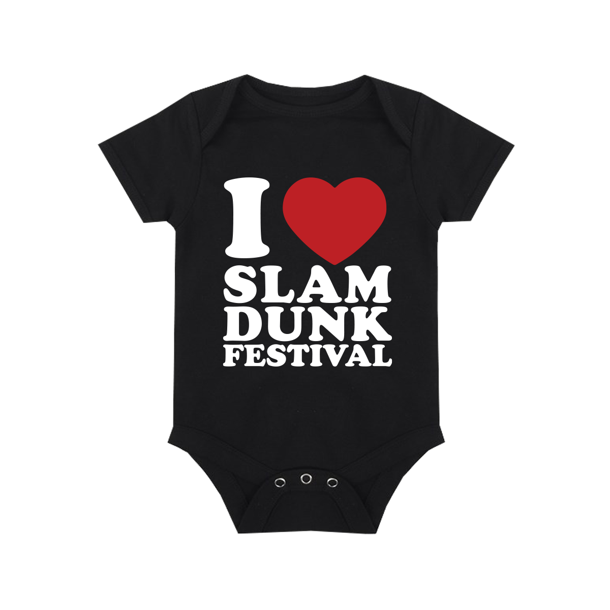Black baby onesie featuring I Love Slam Dunk Festival design for fans of Slam Dunk