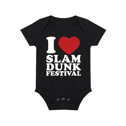 Black baby onesie featuring I Love Slam Dunk Festival design for fans of Slam Dunk