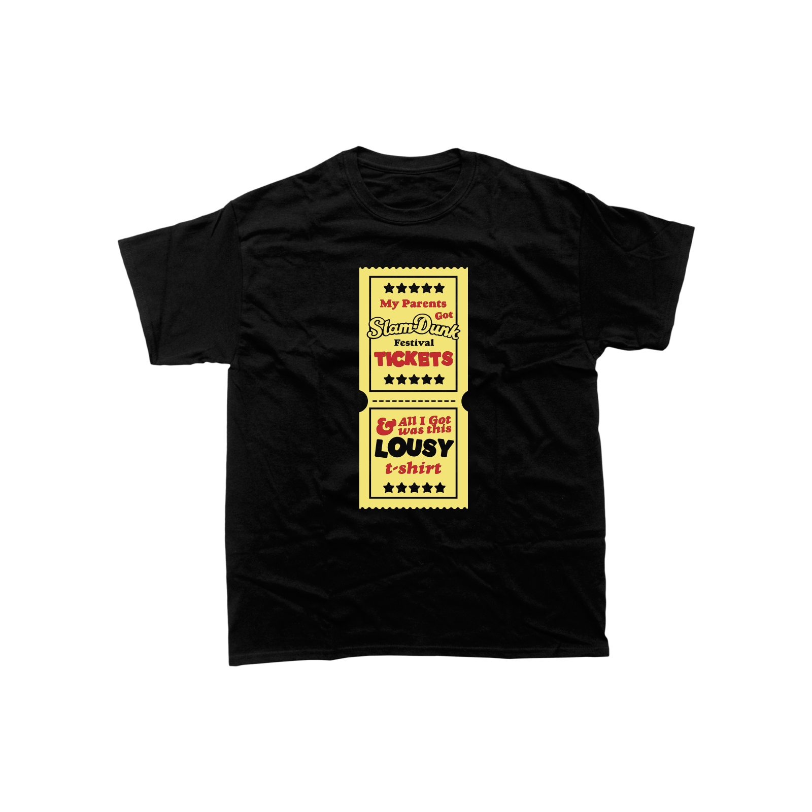 Black kids tickets t-shirt with festival ticket design