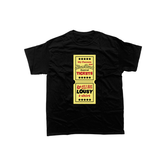 Black kids tickets t-shirt with festival ticket design