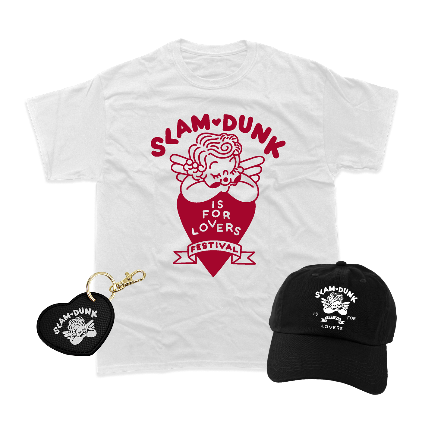 White cotton t-shirt with red Slam Dunk Is for Lovers Festival angel graphic in Lovers Bundle