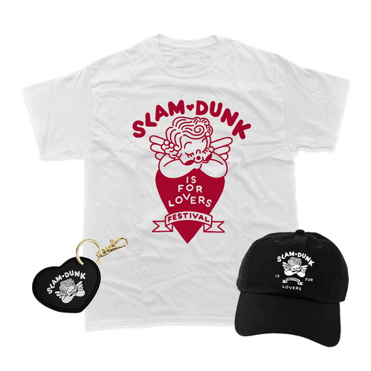 White cotton t-shirt with red Slam Dunk Is for Lovers Festival angel graphic in Lovers Bundle