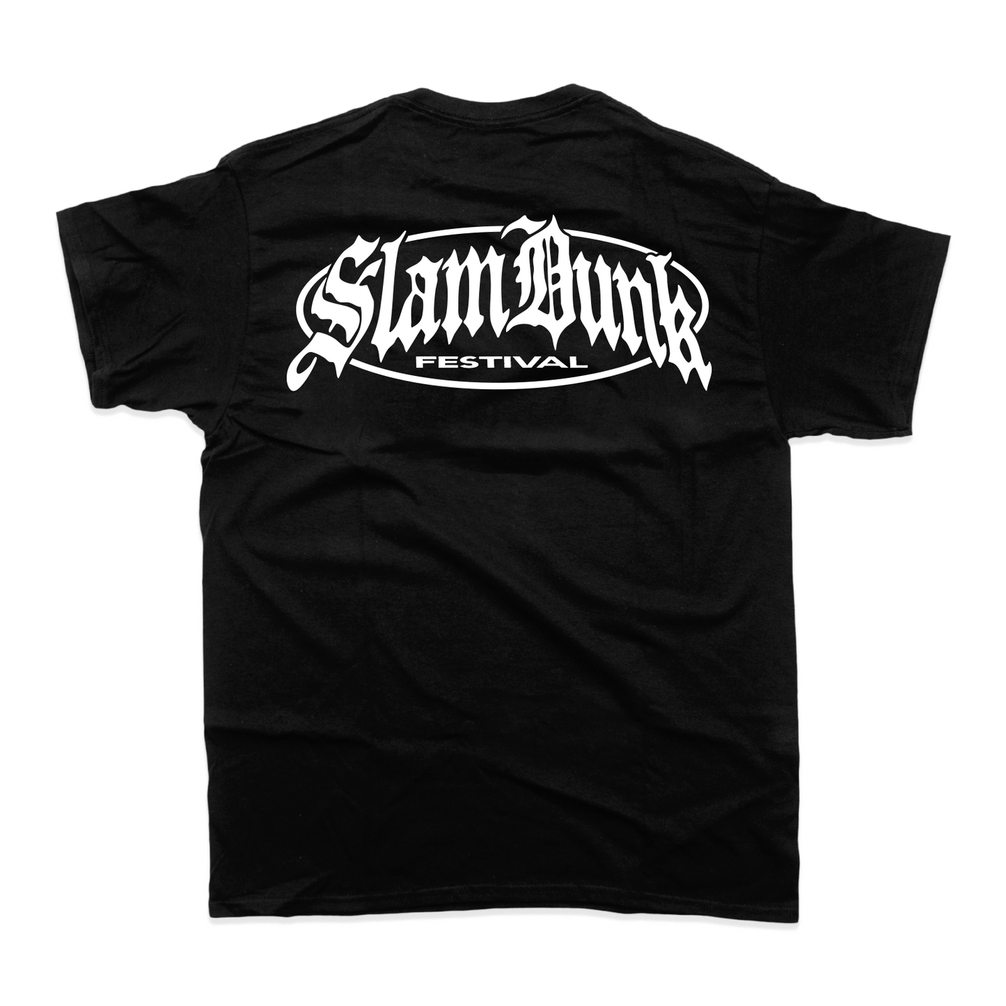 Black short-sleeved metal logo t-shirt with white slam dunk festival gothic graphic perfect horse t-shirt option