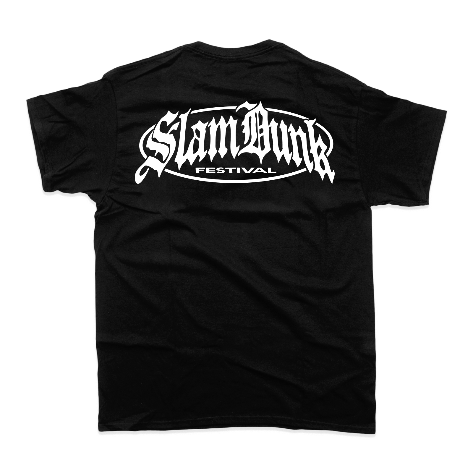 Black short-sleeved metal logo t-shirt with white slam dunk festival gothic graphic perfect horse t-shirt option