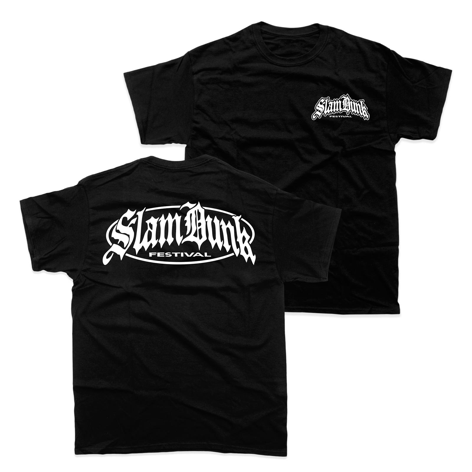 Black metal logo t-shirt featuring bold white gothic lettering on the back and a smaller front logo with unisex fit