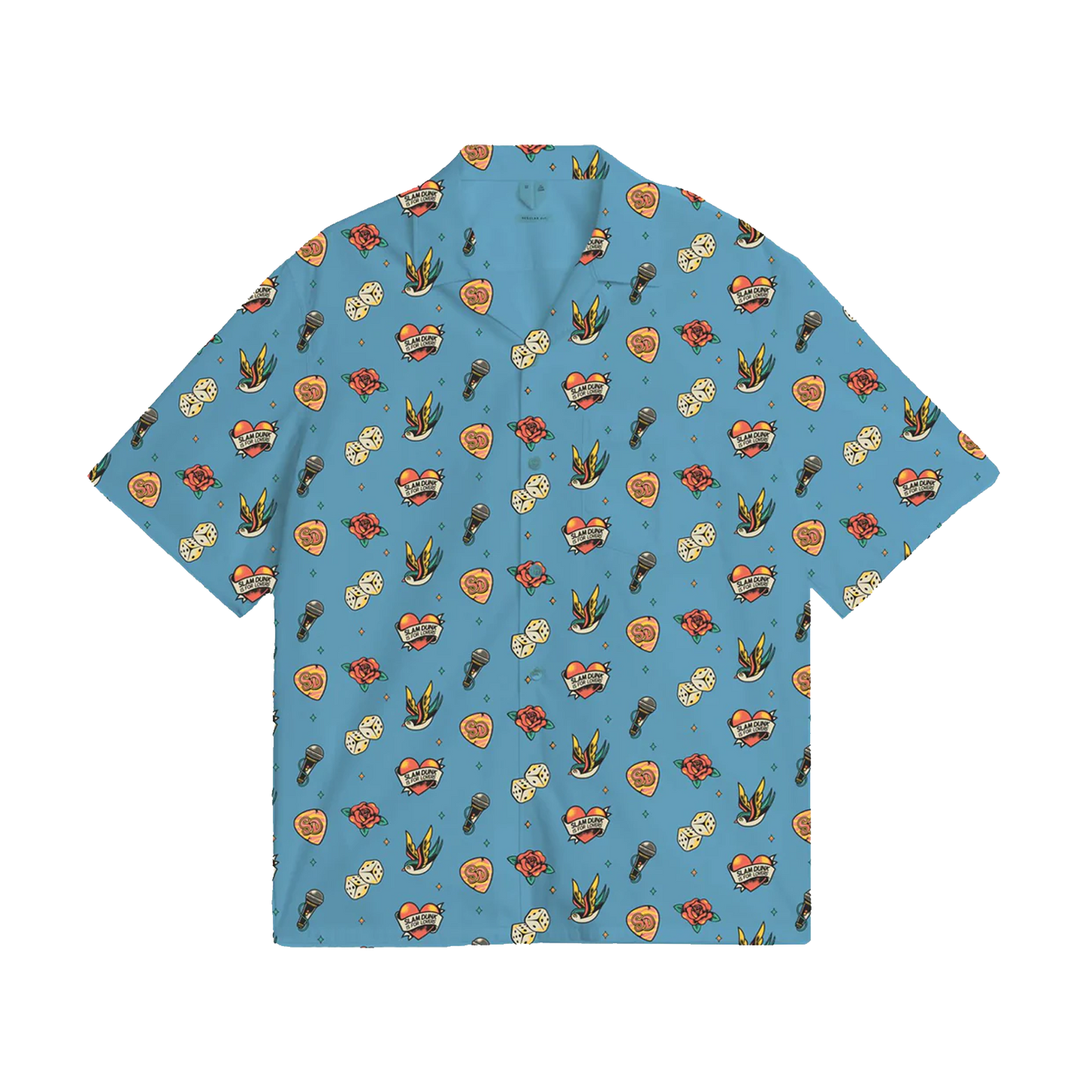 Light blue Icon Hawaiian Shirt featuring colorful cartoon sea creatures and plants