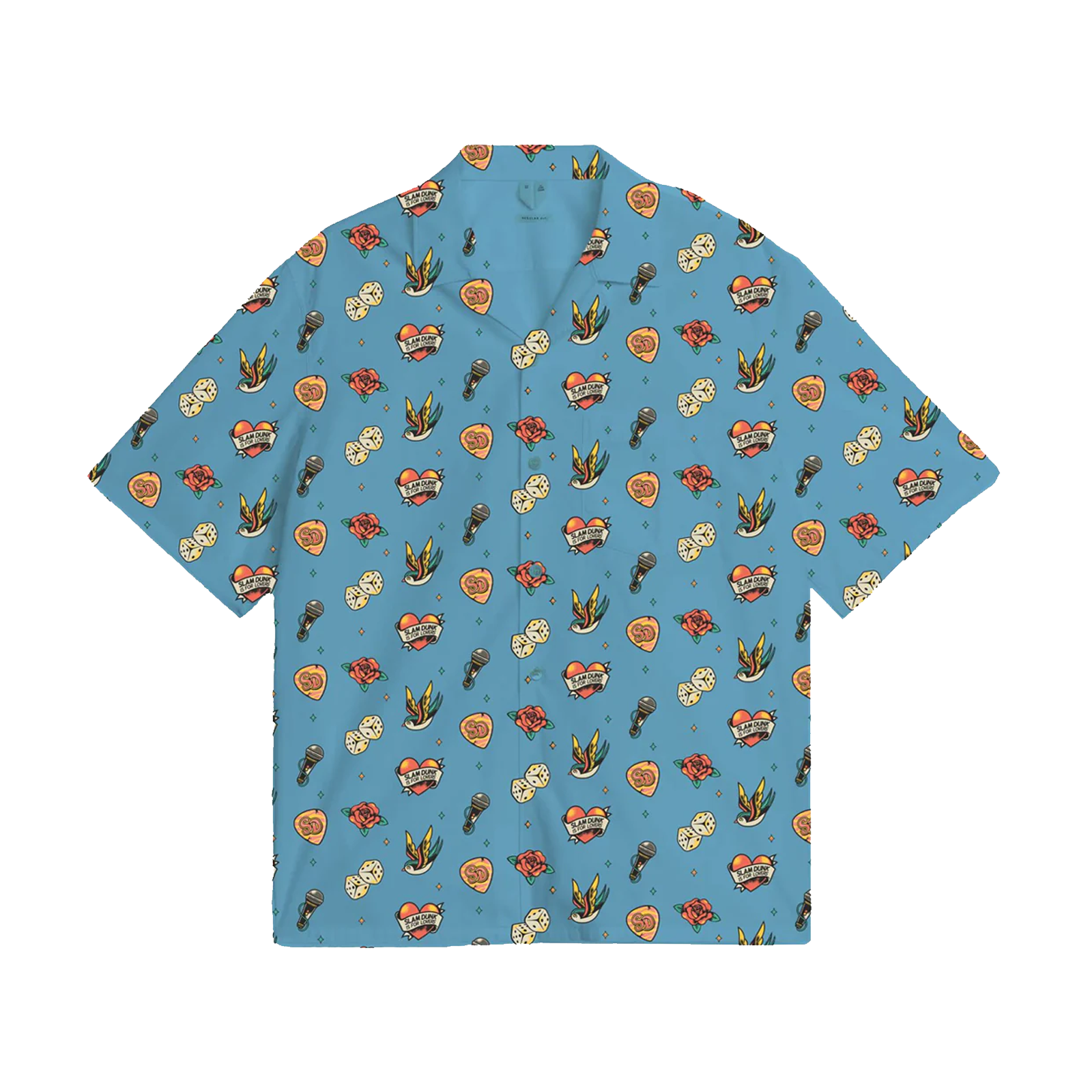 Light blue Icon Hawaiian Shirt featuring colorful cartoon sea creatures and plants