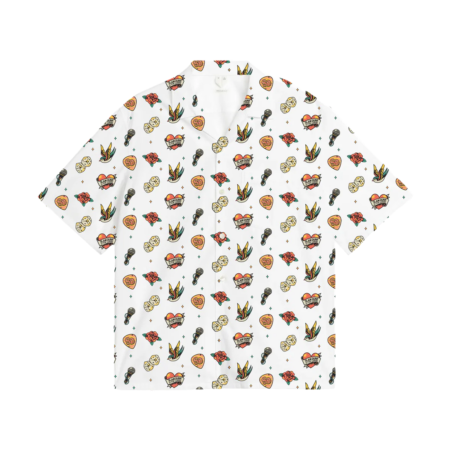 Short-sleeved SD Icon Hawaiian Shirt in white with colorful food pattern print