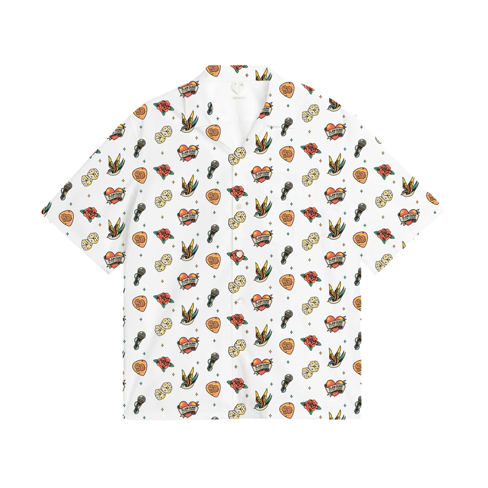 Short-sleeved SD Icon Hawaiian Shirt in white with colorful food pattern print