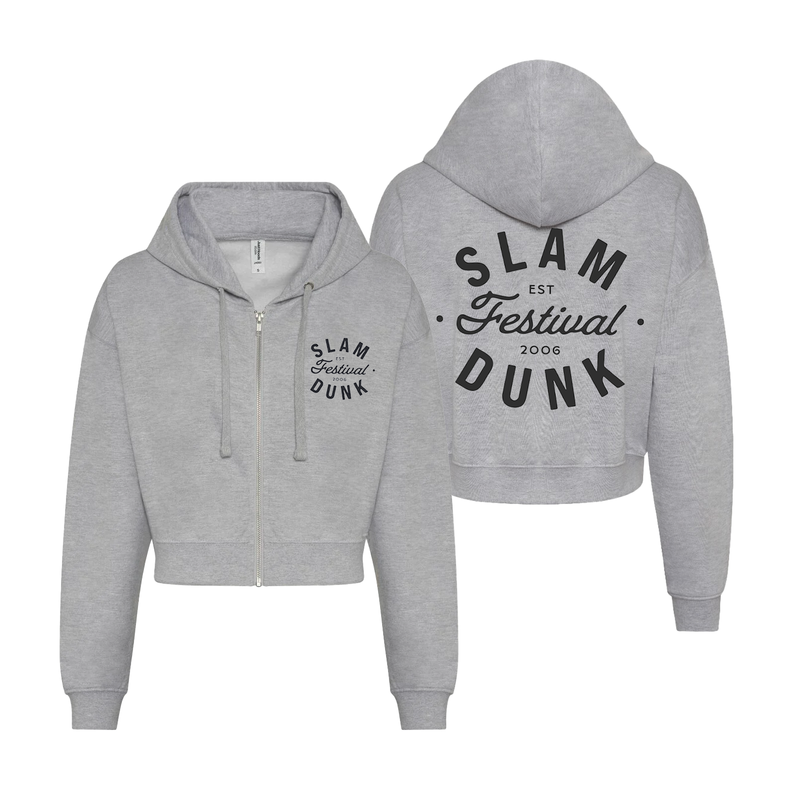 Gray cropped zip-up hoodie from SINCE 06 CROP HOODIE collection, stylish crop hoodie for women