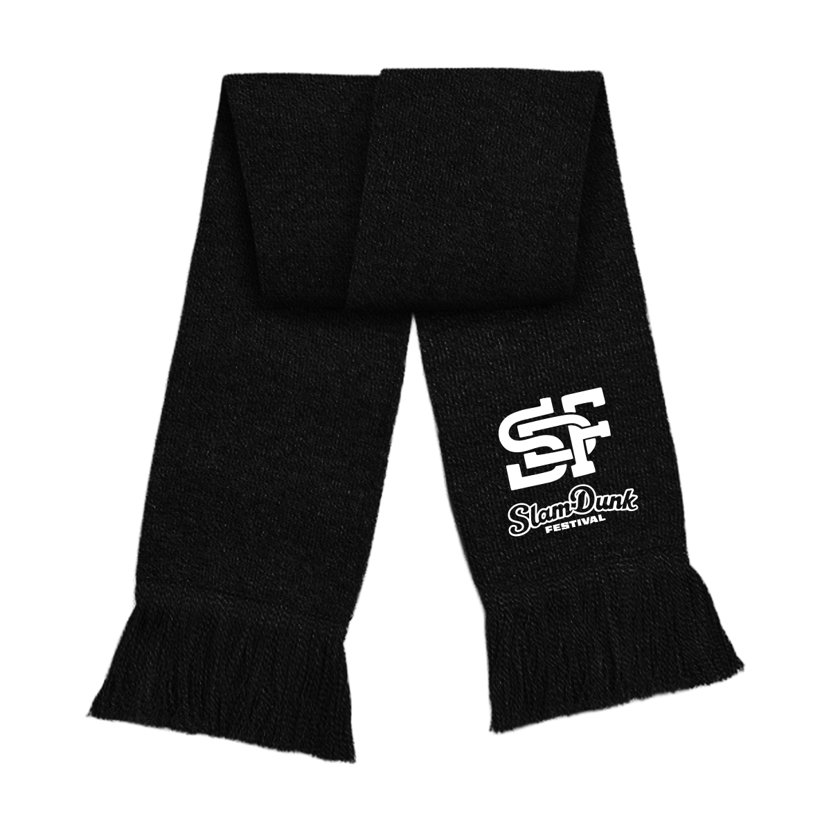 Black winter scarf with Slam Dunk logo and fringed ends
