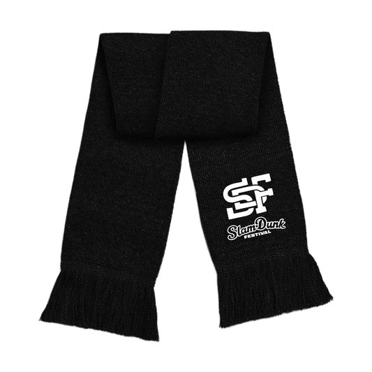 Black winter scarf with Slam Dunk logo and fringed ends