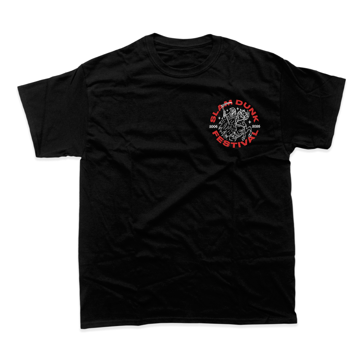 Black year of the horse t-shirt with short sleeves featuring a white and red slam dunk festival graphic on the chest