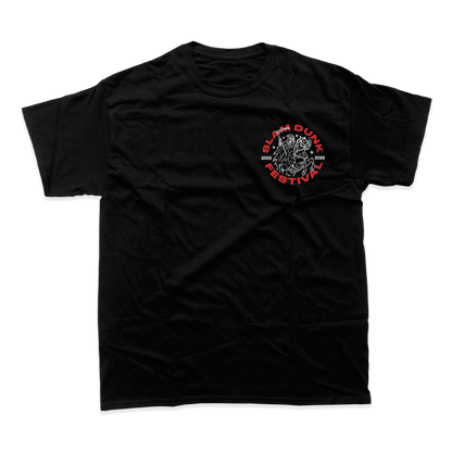 Black year of the horse t-shirt with short sleeves featuring a white and red slam dunk festival graphic on the chest