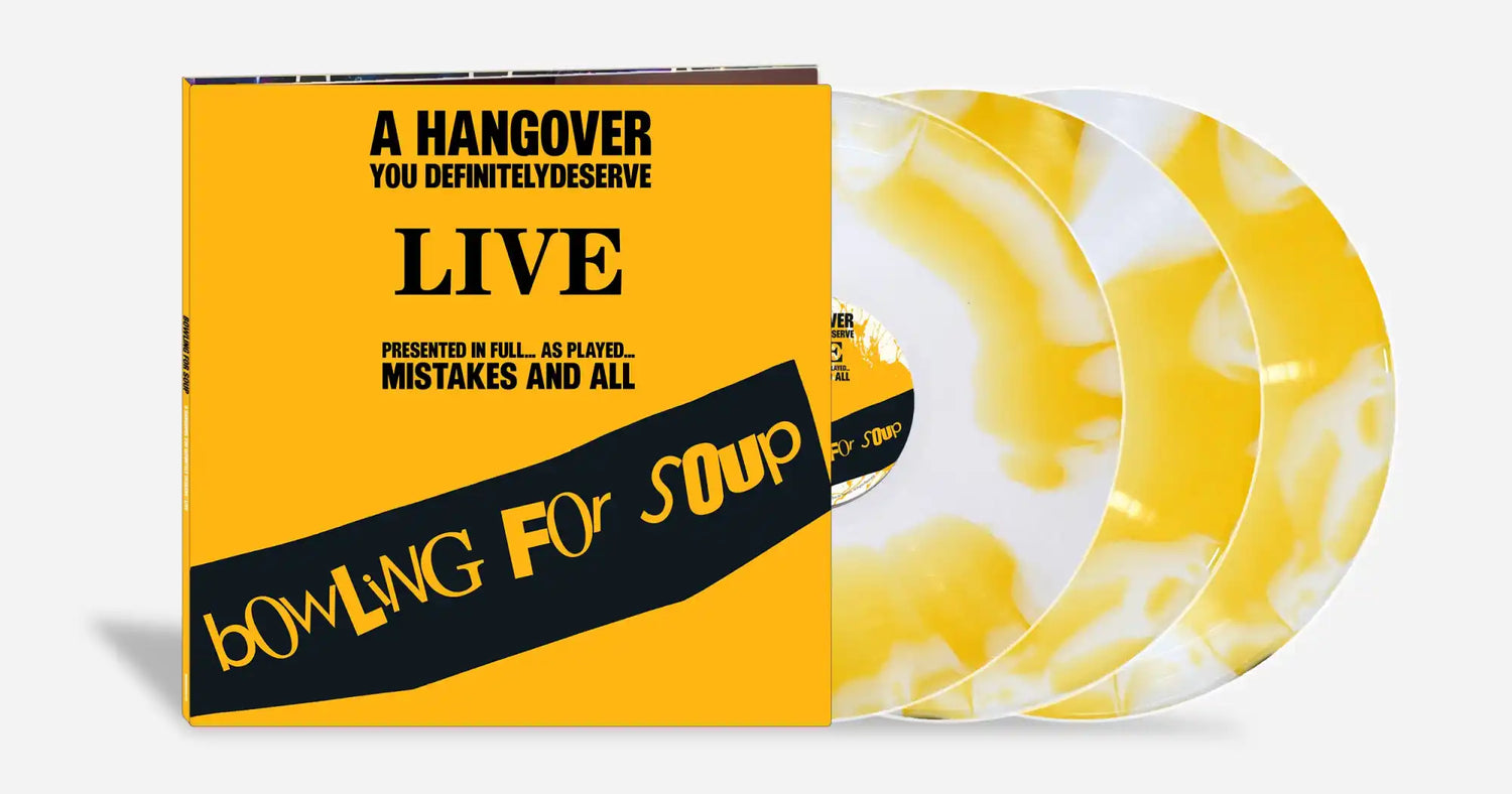 Yellow and white marbled vinyl record set in a gatefold sleeve.